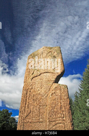 Detail der Schnitzereien auf dem Pictish Maiden Stone bei Inverurie, Aberdeenshire, Schottland, Vereinigtes Königreich. Stockfoto