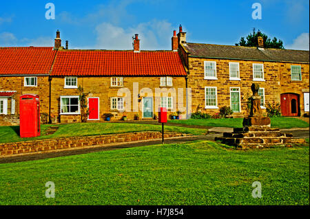 Dorf grün und Hütten, Borrowby, Yorkshire Stockfoto