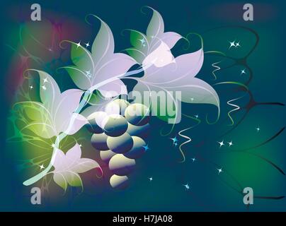Dekorative Zweig der Trauben mit Beeren und Blätter auf einem herrlichen grünen Hintergrund mit Glitzer. EPS10 Vektor-illustration Stock Vektor