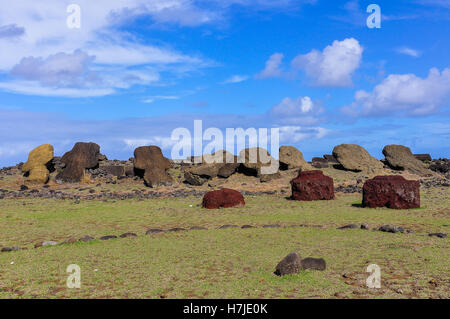 Moai-Statue-Ruinen in Akahanga Website, Osterinsel, Chile Stockfoto