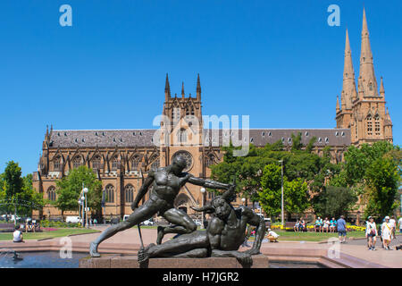 Theseus und der Minotaurus-Abschnitt des Archibald Fountain im Hyde Park Sydney Stockfoto