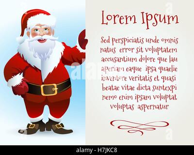 Santa Claus Figur hält Board mit Beispieltext im Leerraum. Vektor-Illustration Stock Vektor