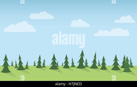 Einfache vertikale nahtlose Wald Hintergrund mit Wolken. Stock Vektor