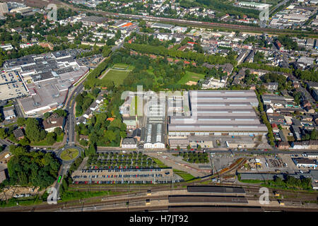 Luftbild, Oberhausen Umgebung Hauptbahnhof alte Bergbau Kolonie Gustavstrasse, historische Arbeiterviertel Immobilien Stockfoto