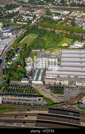 Luftbild, Oberhausen Umgebung Hauptbahnhof alte Bergbau Kolonie Gustavstrasse, historische Arbeiterviertel Immobilien Stockfoto