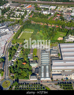 Luftbild, Oberhausen Umgebung Hauptbahnhof alte Bergbau Kolonie Gustavstrasse, historische Arbeiterviertel Immobilien Stockfoto