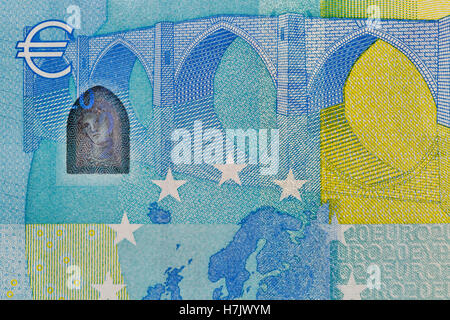 20 Euro Banknote Fragment Makro, Rückseite Stockfoto