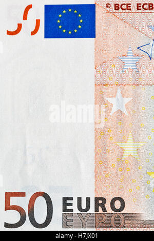 50 Euro Banknote Fragment Closeup, Vorderseite Stockfoto