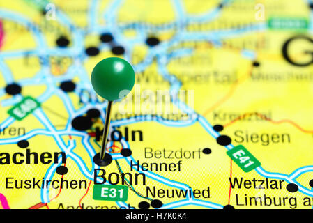 Bonn, fixiert auf einer Karte von Deutschland Stockfoto
