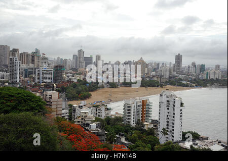 Girgaon (Girgaum) Chowpatty Beach von Malabar Hill Mumbai Maharashtra Indien gesehen Stockfoto