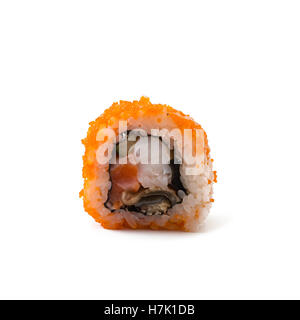 Traditionelle frische japanische Sushi-Rollen isolierten auf weißen Hintergrund Stockfoto