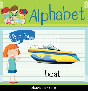 Flashcard Buchstabe B ist für Boot-illustration Stock Vektor