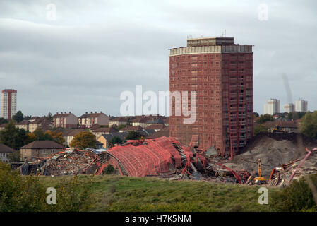 Red Road Wohnungen Glasgow Abriss der höchsten Wohnungen in Europa Stockfoto