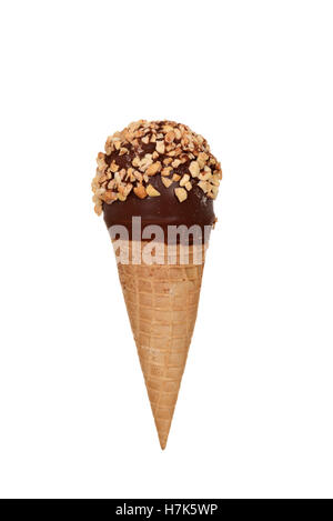 Erdnuss und Schokoladeneis im Zuckerhut Stockfoto