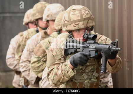 Britischen Royal Marines bereiten eine mock Atomanlage in den schottischen Highlands während Übung Tartan Eagle 18. September 2014 in Inverness, Schottland, Vereinigtes Königreich zu betreten. Stockfoto