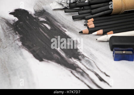 Die Holzkohle Kunstwerke Stockfoto