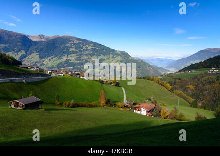 Hainzenberg: Gerlosbach Tal, Alp Alm, Zillertaler Alpen, Scheunen, Zell-Gerlos, Tirol, Tirol, Österreich Stockfoto