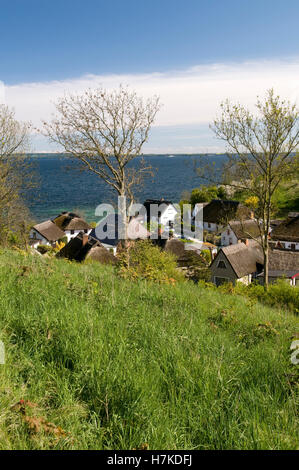 Reetgedeckte Häuser im Vitt Fischerdorf, Insel Rügen, Mecklenburg-Vorpommern Stockfoto