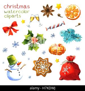 Weihnachten Clipart Aquarell auf weißem Hintergrund Stockfoto