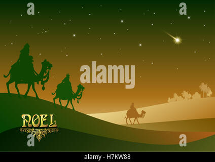 Stilisierte Darstellung der biblischen Weihnachten: three Wise Men sind der neue König von Jerusalem Jesus Christus nach seiner Geburt zu besichtigen. Stockfoto