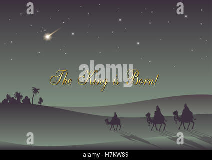 Stilisierte Darstellung der biblischen Weihnachten: three Wise Men sind der neue König von Jerusalem Jesus Christus nach seiner Geburt zu besichtigen. Stockfoto