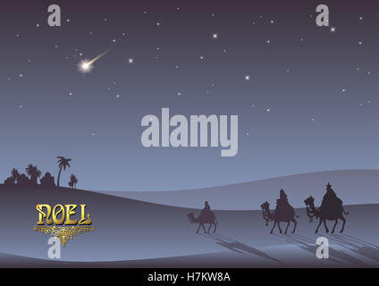 Stilisierte Darstellung der biblischen Weihnachten: three Wise Men sind der neue König von Jerusalem Jesus Christus nach seiner Geburt zu besichtigen. Stockfoto