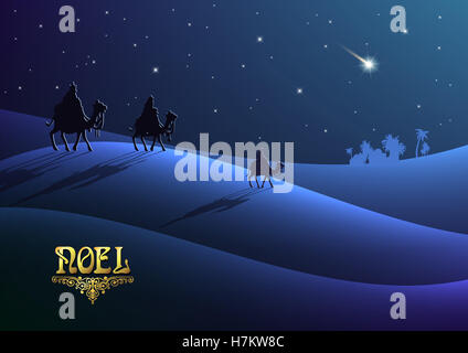 Stilisierte Darstellung der biblischen Weihnachten: three Wise Men sind der neue König von Jerusalem Jesus Christus nach seiner Geburt zu besichtigen. Stockfoto