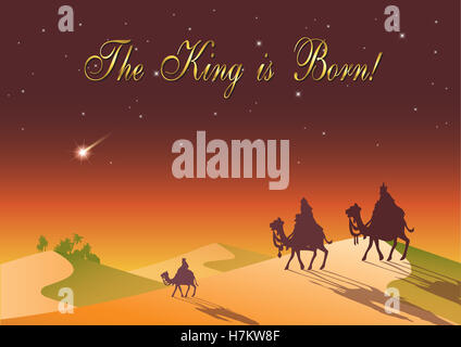 Stilisierte Darstellung der biblischen Weihnachten: three Wise Men sind der neue König von Jerusalem Jesus Christus nach seiner Geburt zu besichtigen. Stockfoto