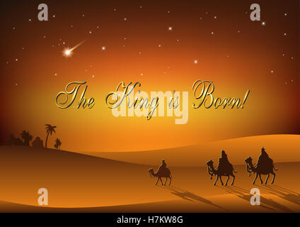 Stilisierte Darstellung der biblischen Weihnachten: three Wise Men sind der neue König von Jerusalem Jesus Christus nach seiner Geburt zu besichtigen. Stockfoto