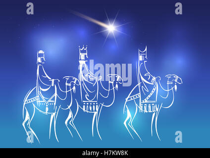 Stilisierte Darstellung der biblischen Weihnachten: three Wise Men sind der neue König von Jerusalem Jesus Christus nach seiner Geburt zu besichtigen. Stockfoto