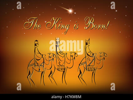 Stilisierte Darstellung der biblischen Weihnachten: three Wise Men sind der neue König von Jerusalem Jesus Christus nach seiner Geburt zu besichtigen. Stockfoto