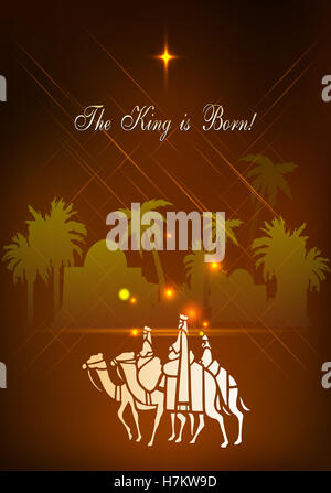 Stilisierte Darstellung der biblischen Weihnachten: three Wise Men sind der neue König von Jerusalem Jesus Christus nach seiner Geburt zu besichtigen. Stockfoto