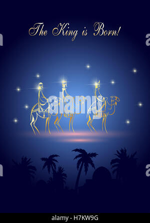 Stilisierte Darstellung der biblischen Weihnachten: three Wise Men sind der neue König von Jerusalem Jesus Christus nach seiner Geburt zu besichtigen. Stockfoto