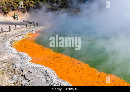 Champagne Pool im Wunderland der Wai-o-Tapu geothermal Gegend, in der Nähe von Rotorua, Neuseeland Stockfoto