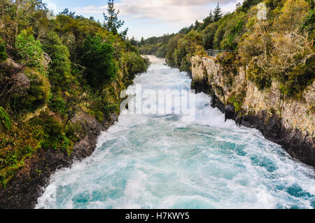 Die rauschenden wild Stream der Huka Wasserfälle in der Nähe von Lake Taupo, Neuseeland Stockfoto