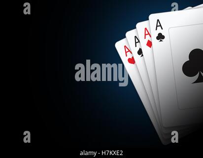 Spielkarten-Illustration mit Textfreiraum. Schwarzen Poker Karten-Hintergrund. Stockfoto