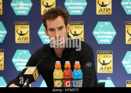 Paris, Frankreich. 6. November 2016. BNP PARIBAS MASTERS (End-) FEDERATION FRANCAISE DE TENNIS - Andy Murray (GBR) bei der Pressekonferenz - Credit: Yan Lerval/Alamy Live News Stockfoto