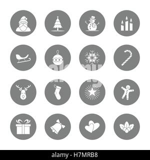 Weihnachten und Neujahr Symbolsatz Vektor-Illustration - grauer Kreis Stock Vektor