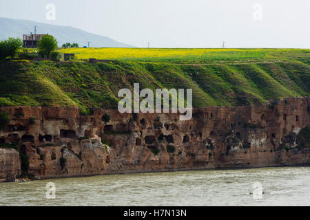 Türkei, Ost-Anatolien, Hasankeyf, geplant für Überschwemmungen nach dem Tigris River Ilisu Dam Projekt, alten Höhlenwohnungen Höhle wohnen Stockfoto