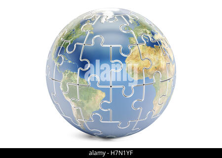 Planeten Erde aus Puzzles, 3D-Rendering isolierten auf weißen Hintergrund Stockfoto
