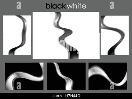 Schwarz / weiß abstrakt "Wellenlinien" Kollektion. Vektor glatte Kurven monochrome Grafik Template-design Stock Vektor