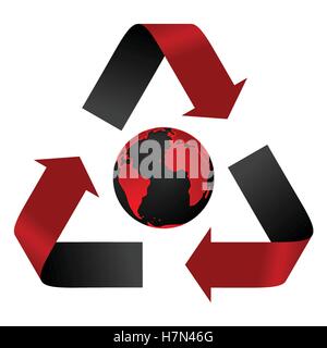 Abstrakte Verschmutzung Bedrohung, roten und schwarzen Recycling Logo und Globe. Vektor-Hintergrund Stock Vektor