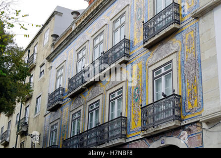 Lissabon, Portugal. Hervorragende 1860 Tiled Fassade. Stockfoto