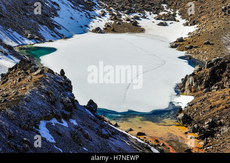 Emerald Lakes im Winter Tongariro Alpine Crossing, Neuseeland Stockfoto