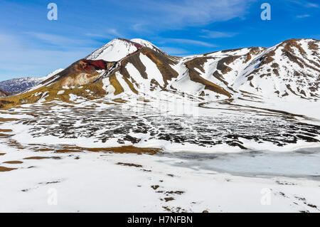 Zentrale und Red Crater im Winter Tongariro Alpine Crossing, Neuseeland Stockfoto