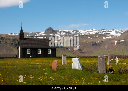 Black Church, Budir, Snaefellsnes Peninsula, Island Stockfoto