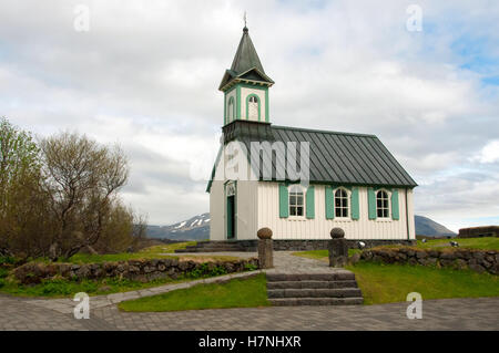 Island: Kirche in Thingvellir National Park, das isländische Parlament Althing, 930 in Þingvellir gegründet beherbergt Stockfoto