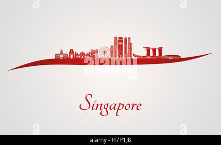 Skyline von Singapur im roten und grauen Hintergrund in bearbeitbare Vektordatei Stockfoto