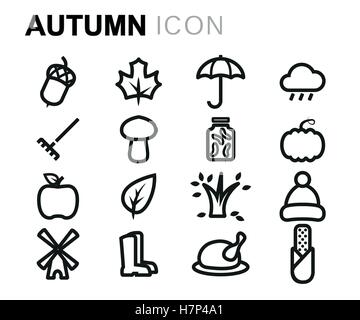 Vektor-Linie Herbst Icons set auf weißem Hintergrund Stock Vektor