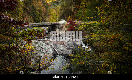 Great Smoky mountains Autoreise. Brücke über den Straßenrand Waschbecken Wasserfall an der Little River Road in die Great Smoky mountains Nati Stockfoto